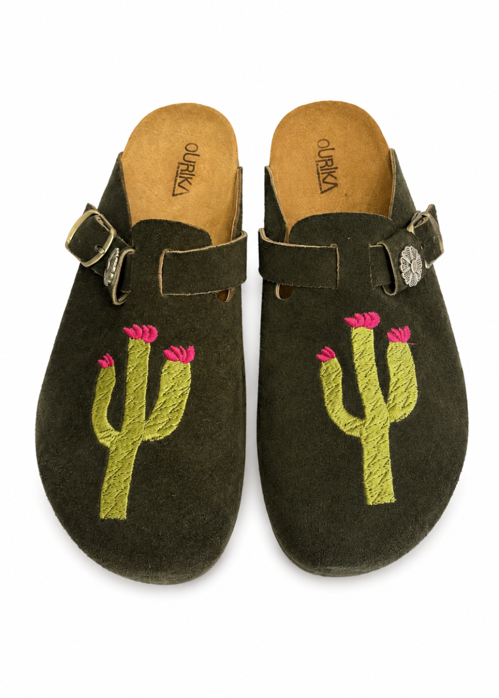 Embroidered clogs – Kaki – Cactus